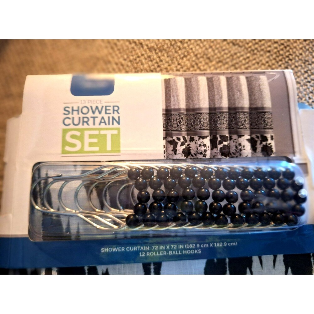 INTERIORS BY DESIGN~13 PIECE~ FABRIC SHOWER‎ CURTAIN SET ~NIP~SIZE 72 X 72